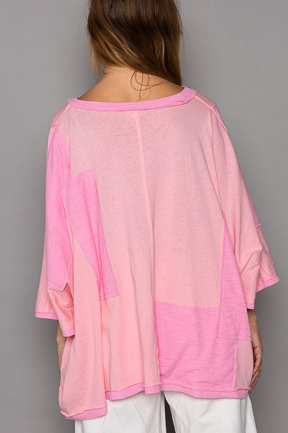 POL Frayed Edge Patchwork Oversized T-Shirt - T - 1 COLOR -