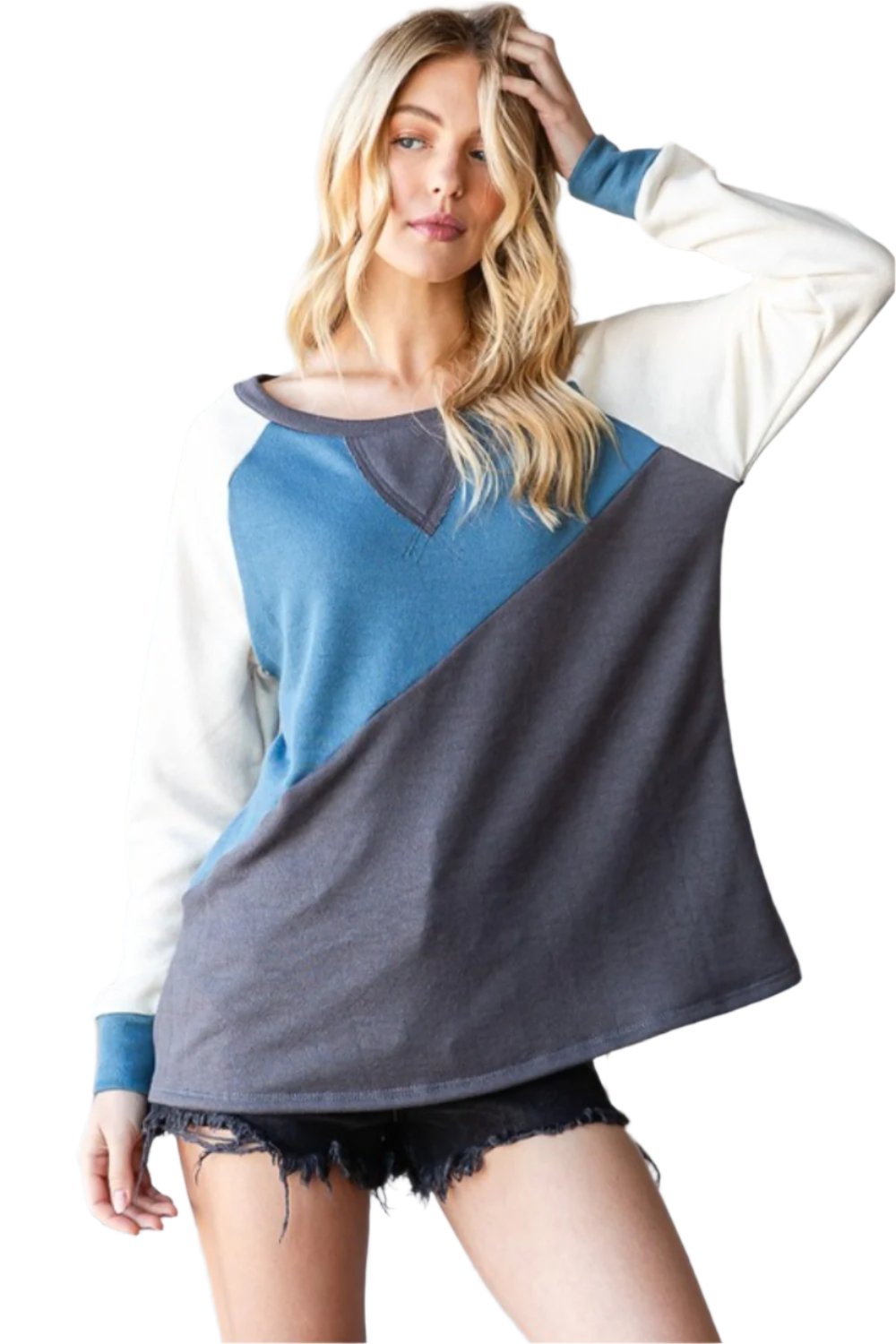 HOPELY Color Block Long Sleeve T-Shirt - T - 1 COLOR -