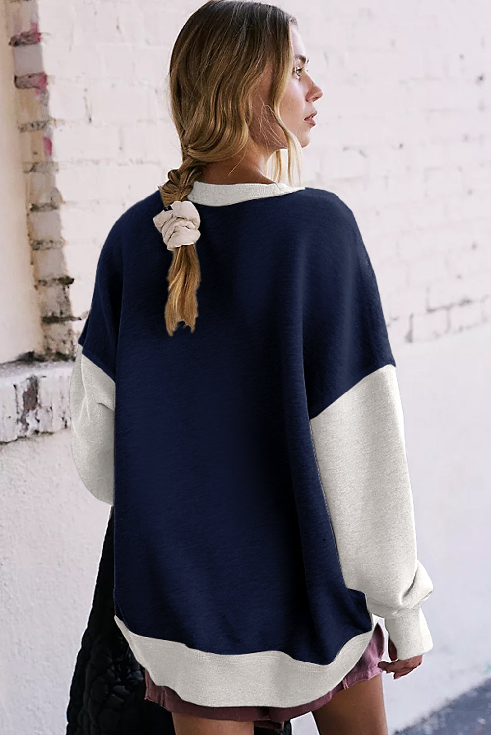 Color Block Round Neck Long Sleeve Sweatshirt - T - 3 COLORS -