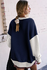 Thumbnail for Color Block Round Neck Long Sleeve Sweatshirt - T - 3 COLORS -