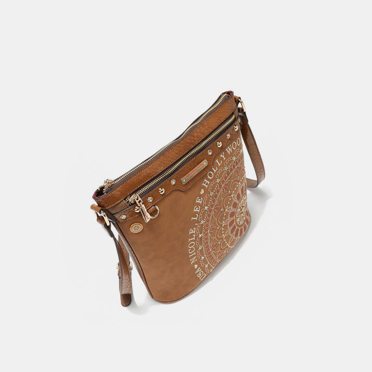 Nicole Lee USA Metallic Stitching Embroidery Inlaid Rhinestone Crossbody Bag - T - 4 COLORS -