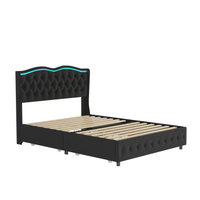 Thumbnail for Queen Platform Bed Frame , Velvet Upholstered Bed With Deep Tufted Buttons and Nailhead Trim, Adjustable Colorful LED Li