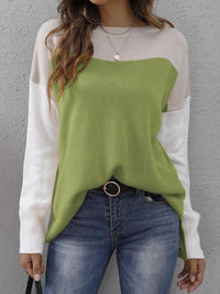 Thumbnail for Color Block Round Neck Sweater - T - 3 COLORS -