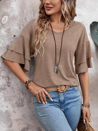 Thumbnail for V-Neck Half Sleeve Blouse - T - 5 COLORS -