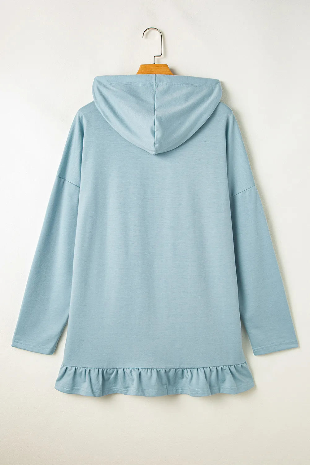 Drawstring Ruffled Dropped Shoulder Long Sleeve Hoodie - T - 1 COLOR -