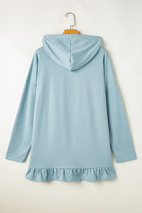 Thumbnail for Drawstring Ruffled Dropped Shoulder Long Sleeve Hoodie - T - 1 COLOR -