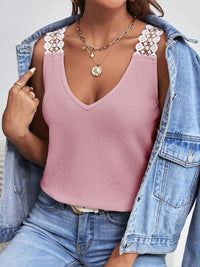 Thumbnail for Full Size Lace Detail V-Neck Tank - T - 5 COLORS -