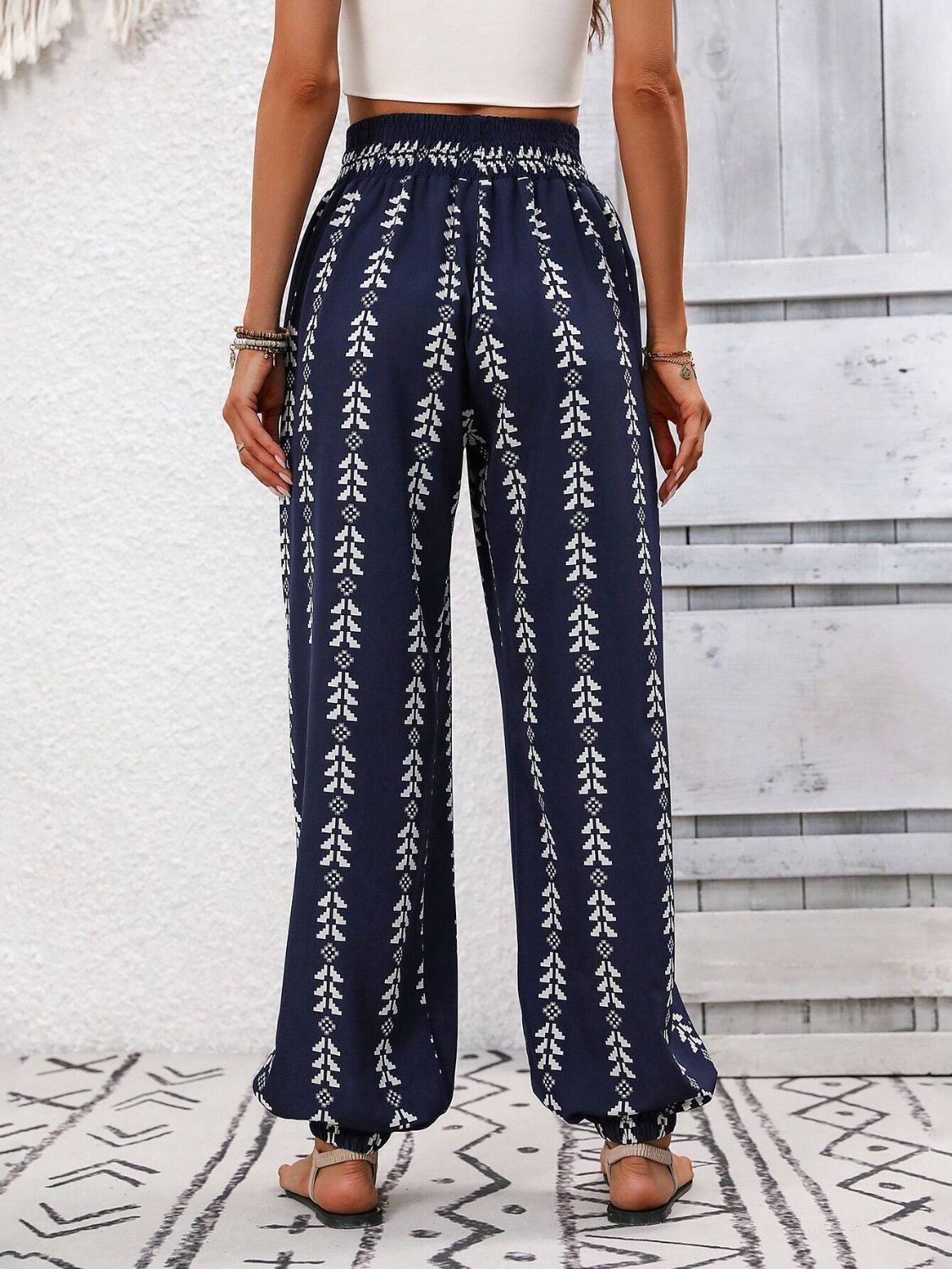 Tied Printed High Waist Pants - T - 5 COLORS -