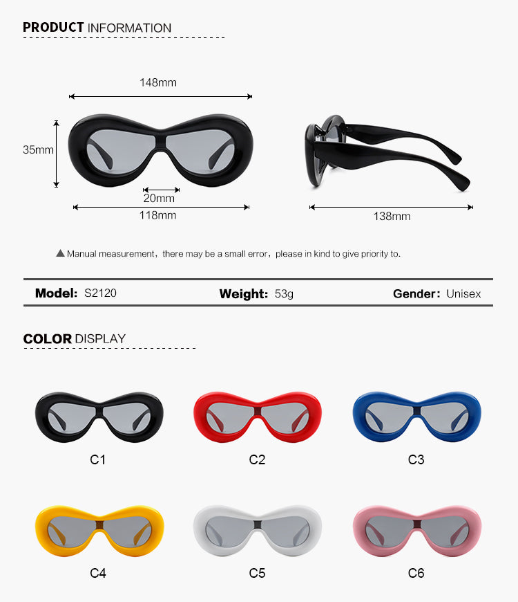 Cramilo - Argo - Oversized Y2K Inflated Frame One Piece Lens Sunglasses - 6 COLORS -