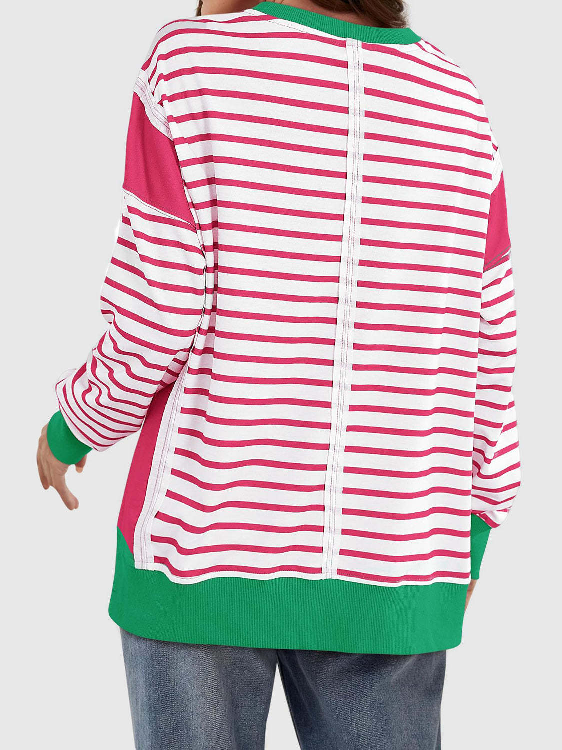 Slit Exposed Seam Striped Long Sleeve Sweatshirt - T - 8 COLORS -