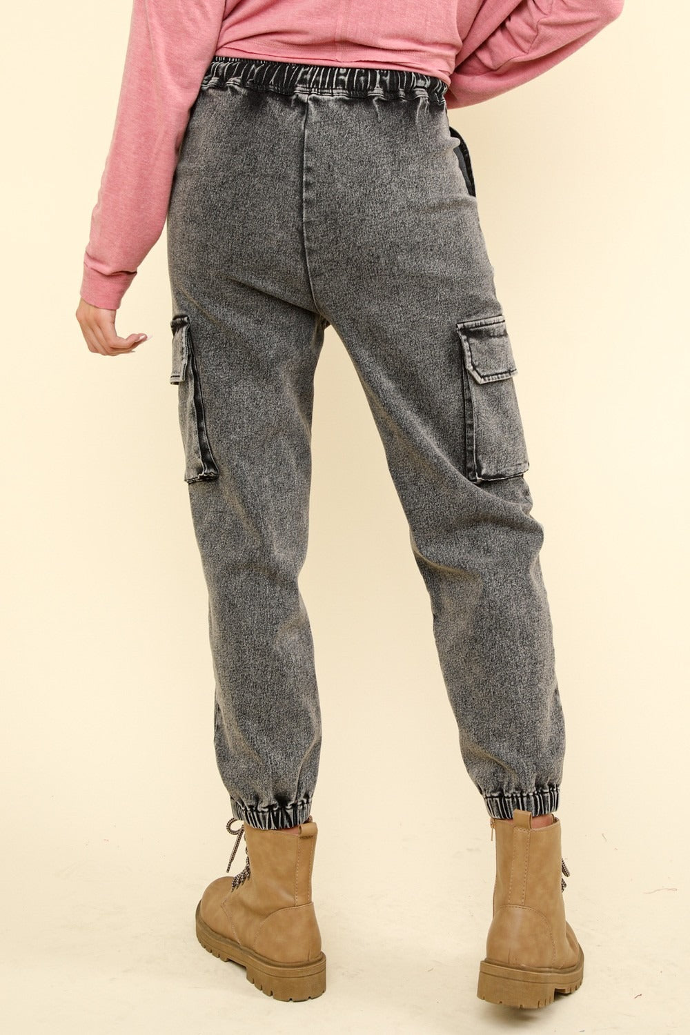 VERY J Washed Drawstring Jogger Cargo Jeans - T - 1 COLOR -