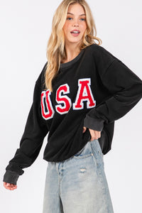 Thumbnail for SAGE + FIG USA Letter Patch Round Neck Sweatshirt - T - 1 COLOR -