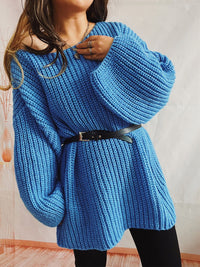 Thumbnail for Boat Neck Long Sleeve Sweater with Belt - 2 PCS. - 1 LARGE OVERSIZE - T - 5 COLORS -