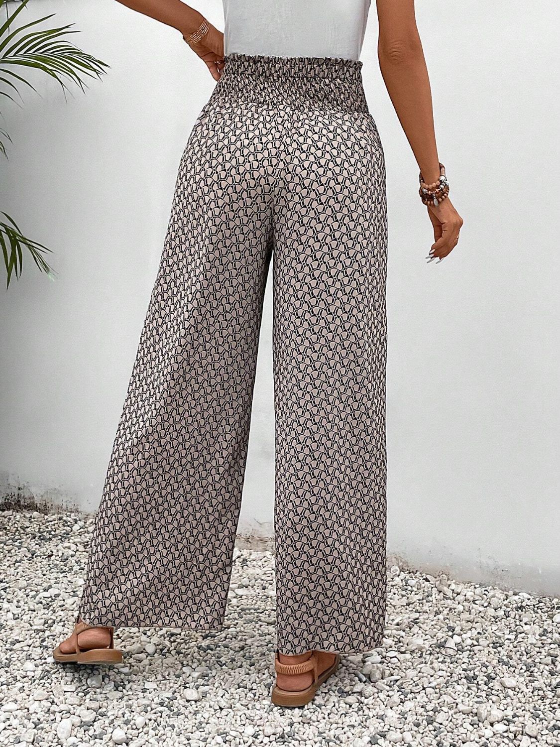 Tied Printed Wide Leg Pants - T - 5 COLORS -