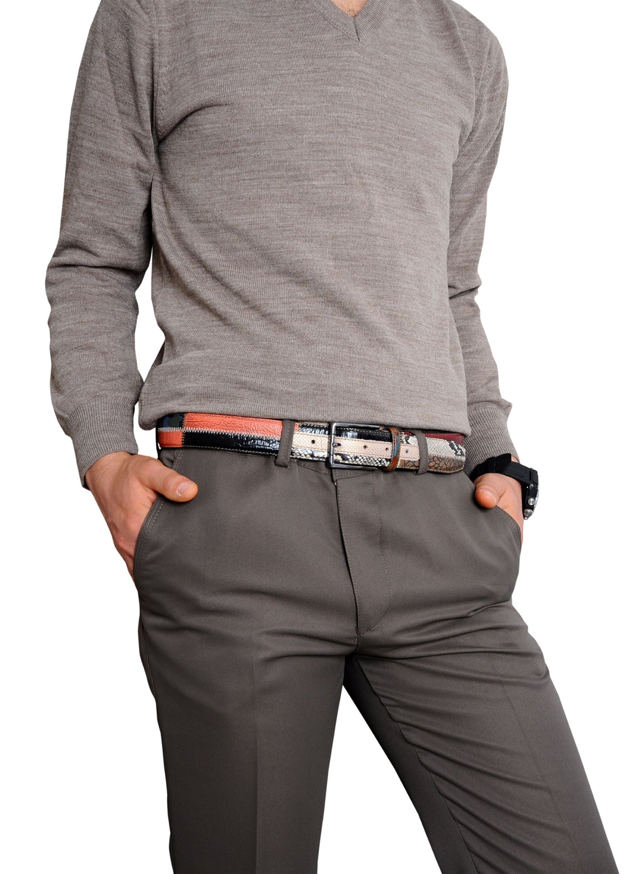 Jkel - Rainbow Black Brown Leather Men Belt -