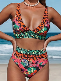 Thumbnail for Leopard Plunge Wide Strap Two-Piece Swim Set - T - 1 COLOR -