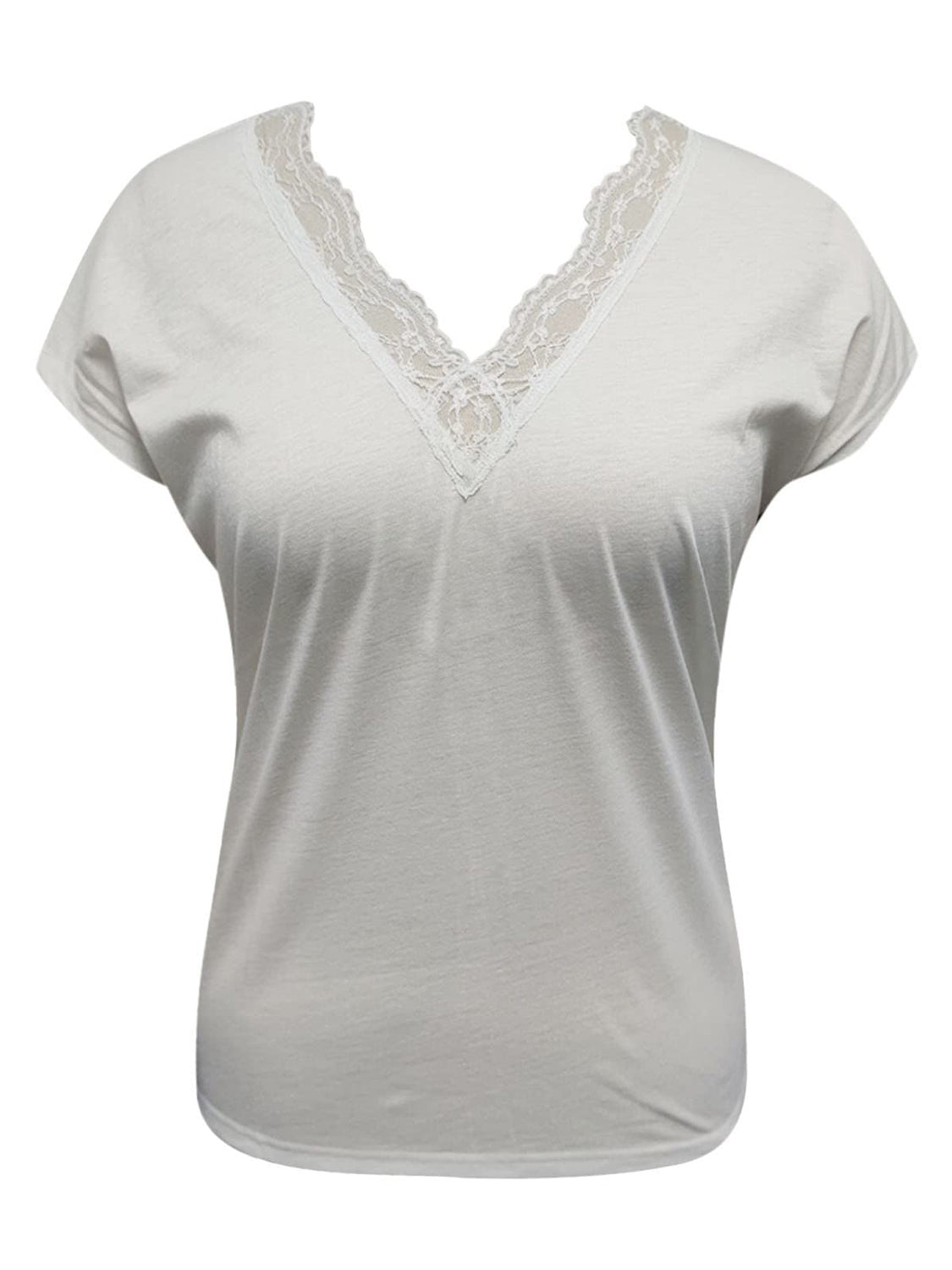 Full Size Lace Detail V-Neck Short Sleeve Blouse - T - 2 COLORS -