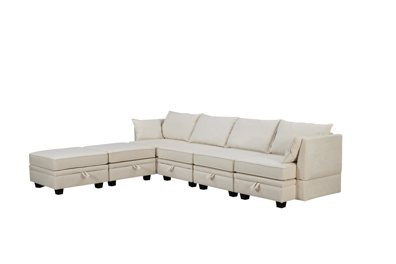 Modern Large U-Shape Modular Sectional Sofa,  Convertible Sofa Bed With Reversible Chaise for Living Room, Storage Seat