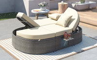 Thumbnail for Outdoor Sun Bed Patio 2-Person Daybed With Cushions and Pillows, Rattan Garden Reclining Chaise Lounge With Adjustable B