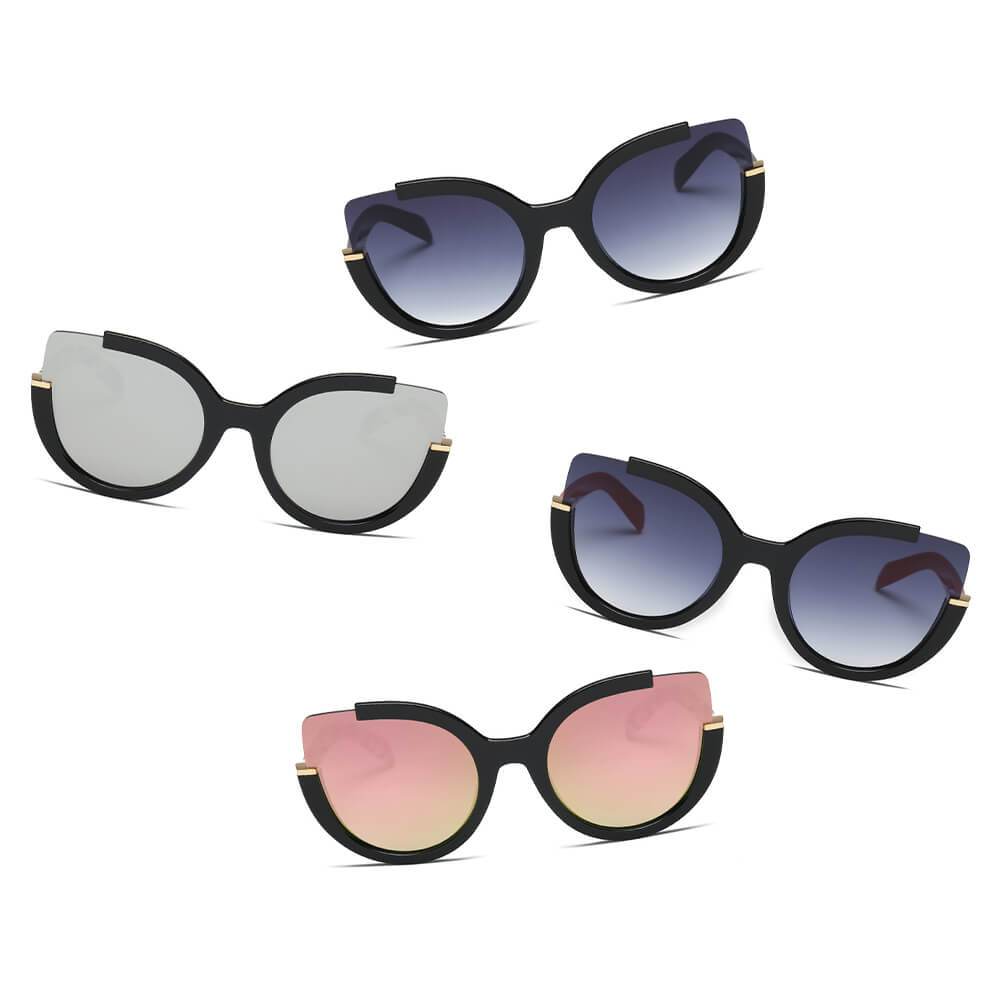 Cramilo - LENOX | Women Cut Out Round Cat Eye Fashion Style Vogue Sunglasses - 4 COLORS -