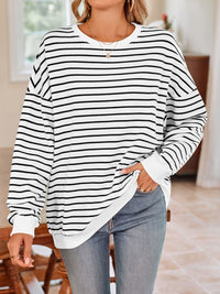 Thumbnail for Striped Round Neck Long Sleeve Sweatshirt - T - 6 COLORS -