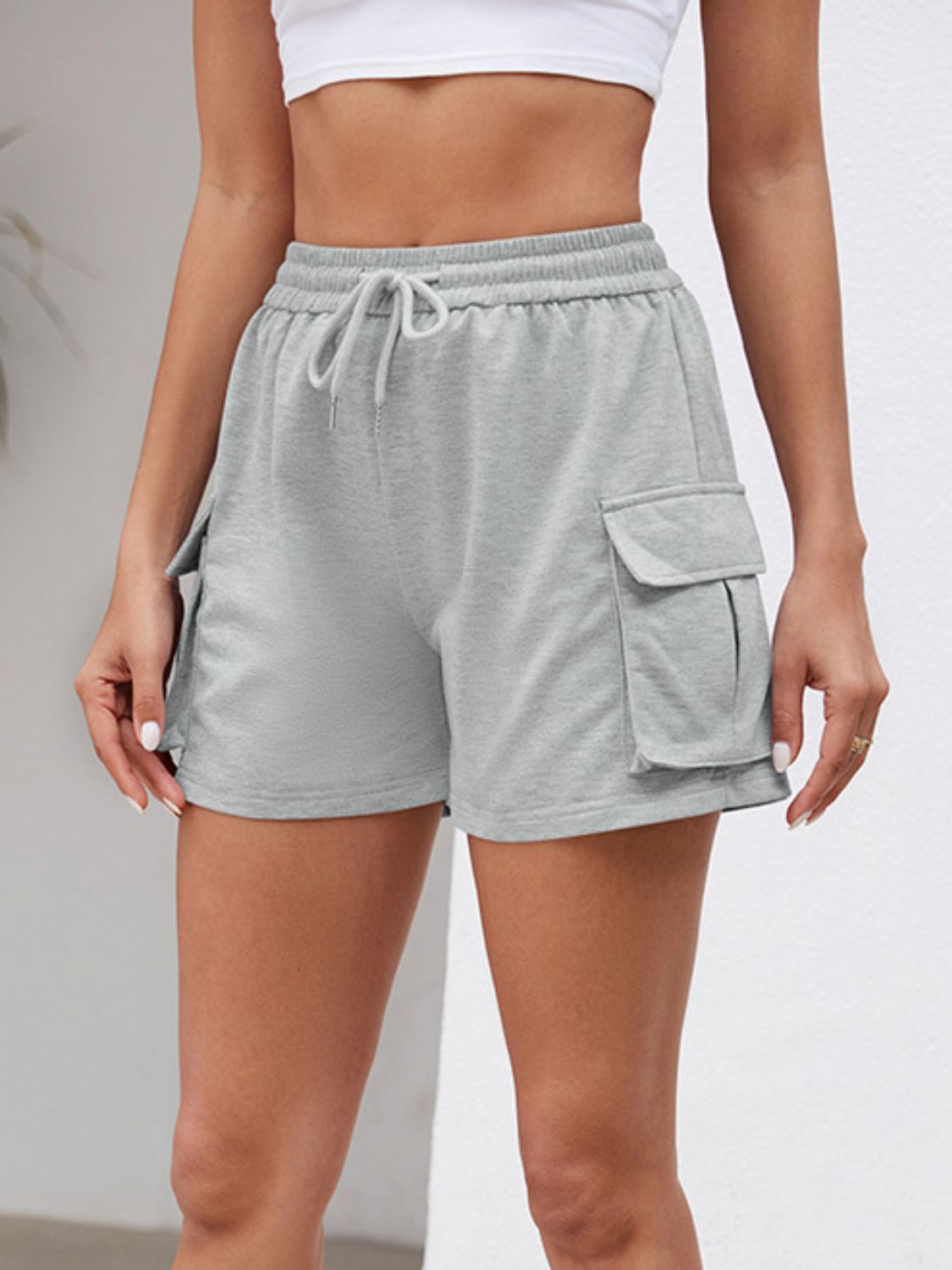 Drawstring Elastic Waist Shorts with Pockets - T - 3 COLORS -