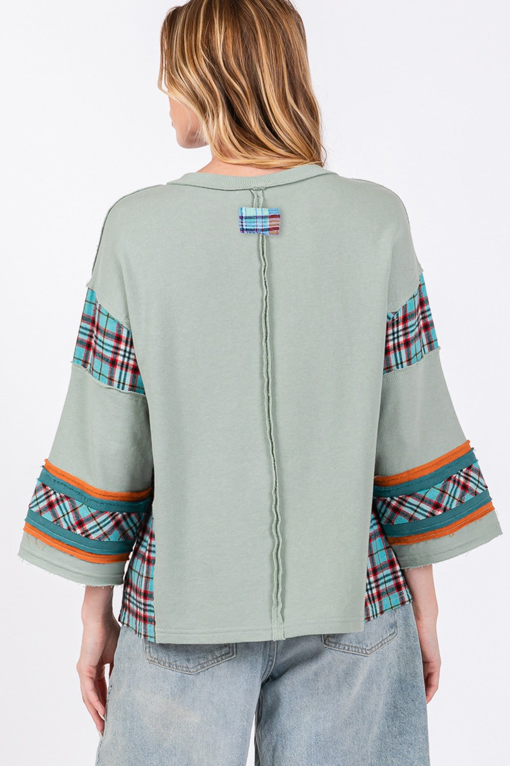 SAGE + FIG Peace Applique Patch Contrast Plaid Top - T - 1 COLOR -