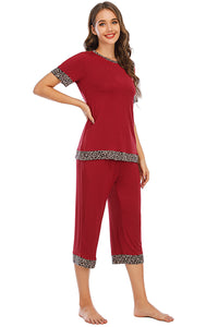 Thumbnail for Round Neck Short Sleeve Top and Capris Pants Lounge Set - 2 PCS. - T - 3 COLORS -