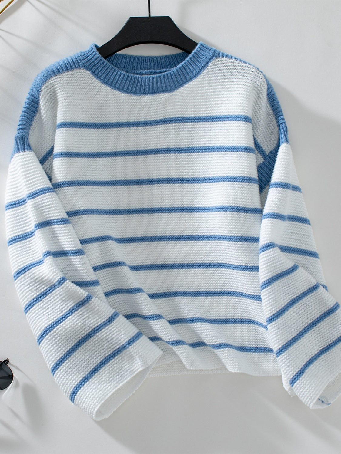 Striped Round Neck Long Sleeve Sweater - T - 2 COLORS -