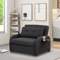 Thumbnail for Pull Out Sofa Sleeper 3 in 1 With 2 Wing Table and Usb Charge for Nap Line Fabric for Living Room Recreation Room Black