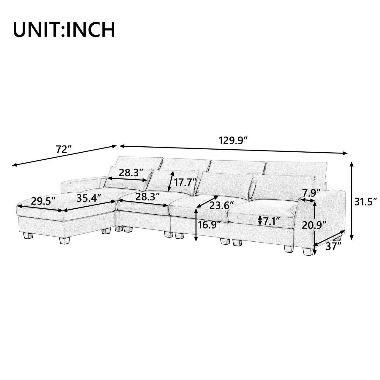 Modern Large L-Shape Feather Filled Sectional Sofa,  Convertible Sofa Couch With Reversible Chaise for Living Room