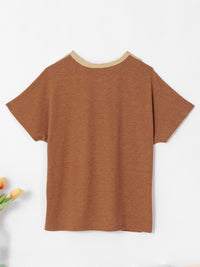 Thumbnail for Contrast Round Neck Short Sleeve T-Shirt - T - 1 COLOR -