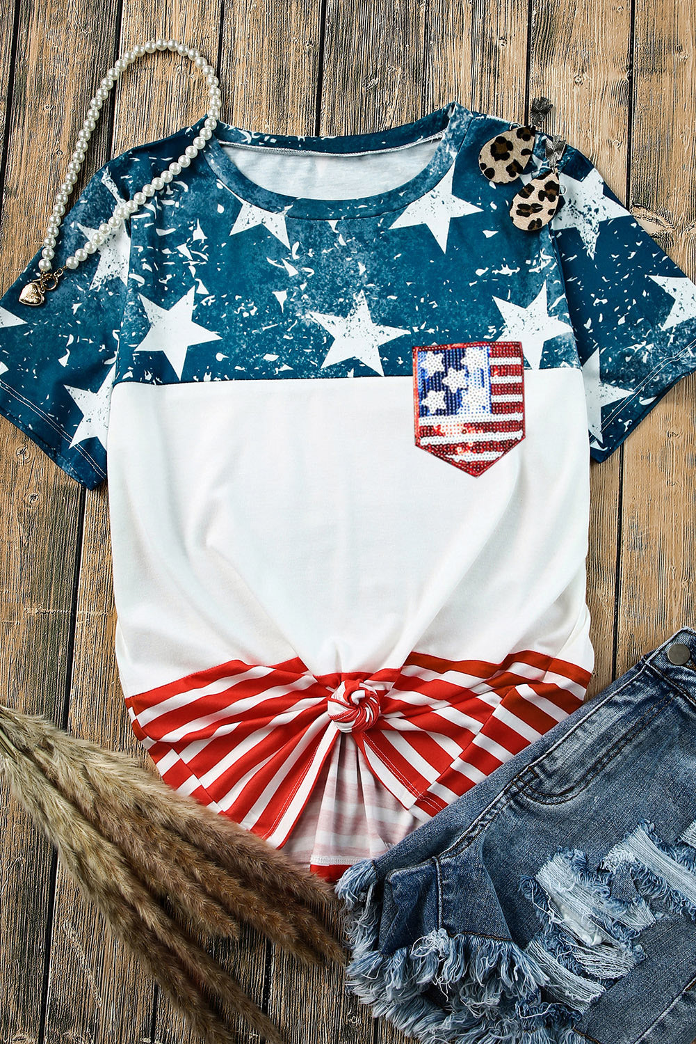 US Flag Round Neck Short Sleeve T-Shirt - T - 1 COLOR -