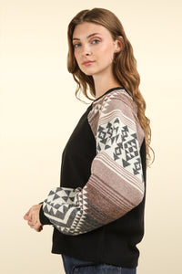 Thumbnail for VERY J Printed Long Sleeve Round Neck Knit Top - T - 1 COLOR -