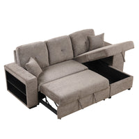 Thumbnail for Reversible Sleeper Sectional Sofa Bed With Side Shelf and 2 Stools,Pull-Out L-Shaped Sofa Bed,Corner Sofa-Bed With Stora