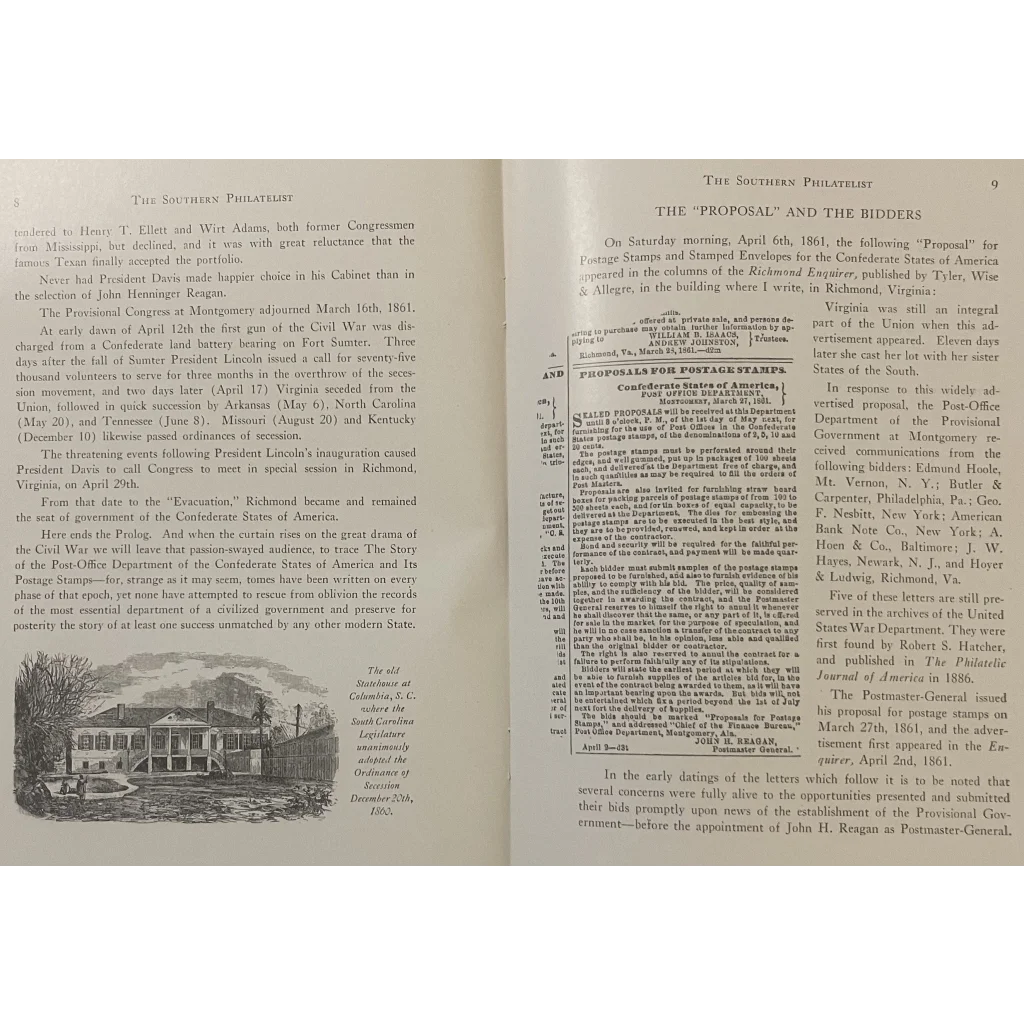 First Edition Antique 1924 Southern Philatelist, Stamps of the Confederacy