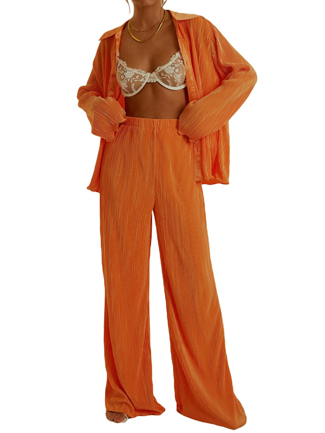 Collared Neck Long Sleeve Top and Pants Lounge Set - T - 5 COLORS -