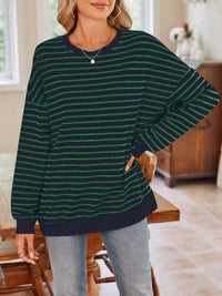 Thumbnail for Striped Round Neck Long Sleeve Sweatshirt - T - 6 COLORS -