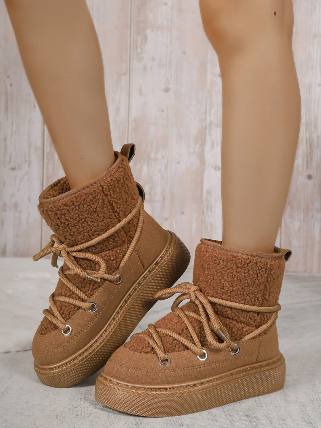 Lace-Up Round Toe Platform Boots - T - 4 COLORS -