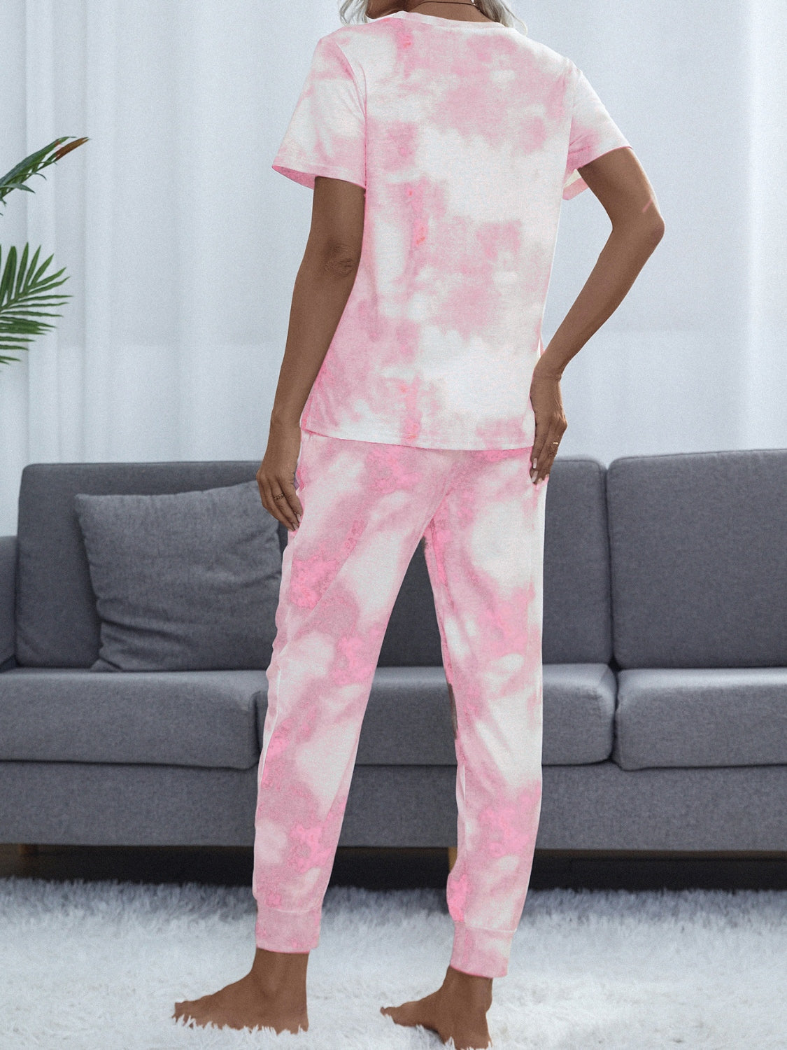 Tie-Dye Round Neck Short Sleeve Top and Pants set - 2 PCS. - T - 1 COLOR -