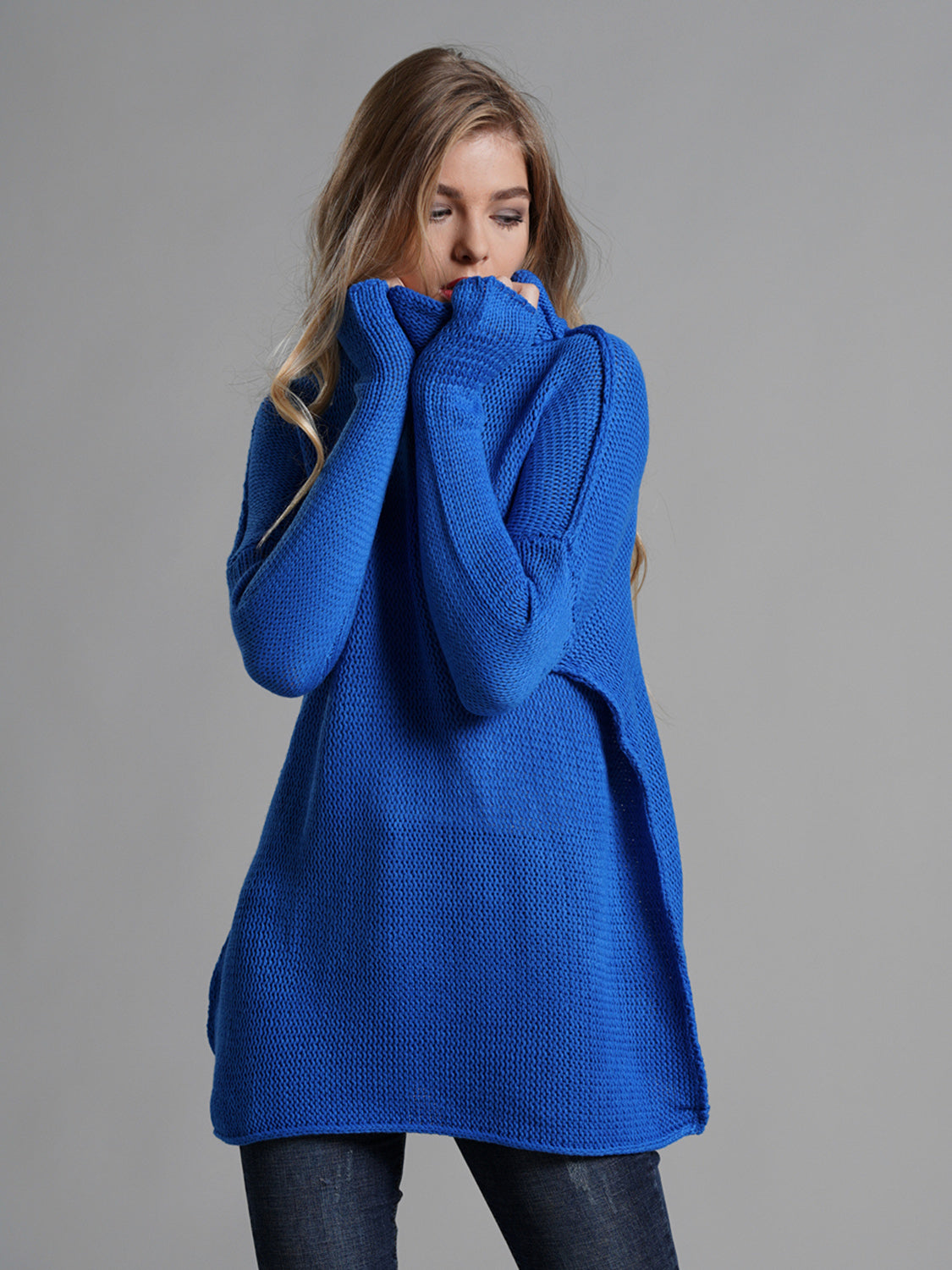 Turtleneck Dropped Shoulder Long Sleeve Sweater - T - 6 COLORS -