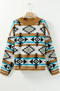 Thumbnail for Full Size Geometric Round Neck Long Sleeve Sweater - T - 1 COLOR -