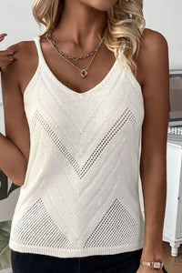 Thumbnail for Openwork Spaghetti Strap Knit Vest - T - 1 COLOR -