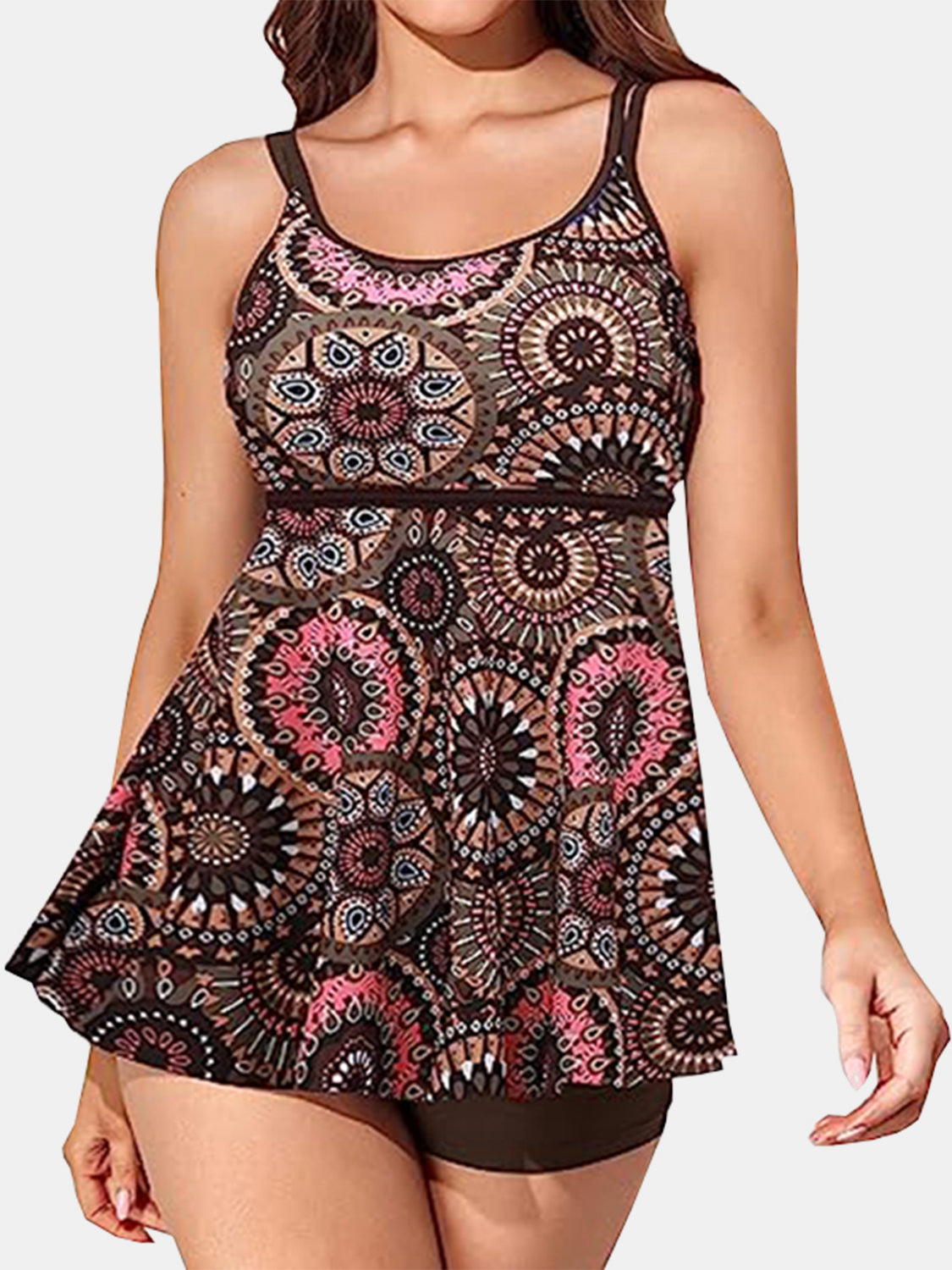 Printed Scoop Neck Two-Piece Swim Set - T - 4 COLORS/PATTERNS -