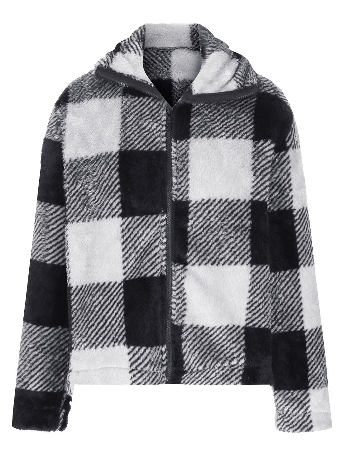 Full Size Plaid Zip Up Long Sleeve Jacket - T - 3 COLORS -