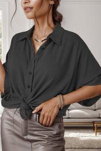 Thumbnail for Half Button Collared Neck Half Sleeve Blouse - T - 1 COLOR -