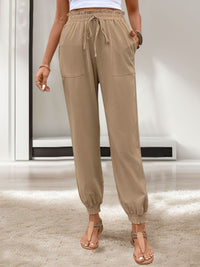 Thumbnail for Tied Elastic Waist Pants with Pockets - T - 1 COLOR -