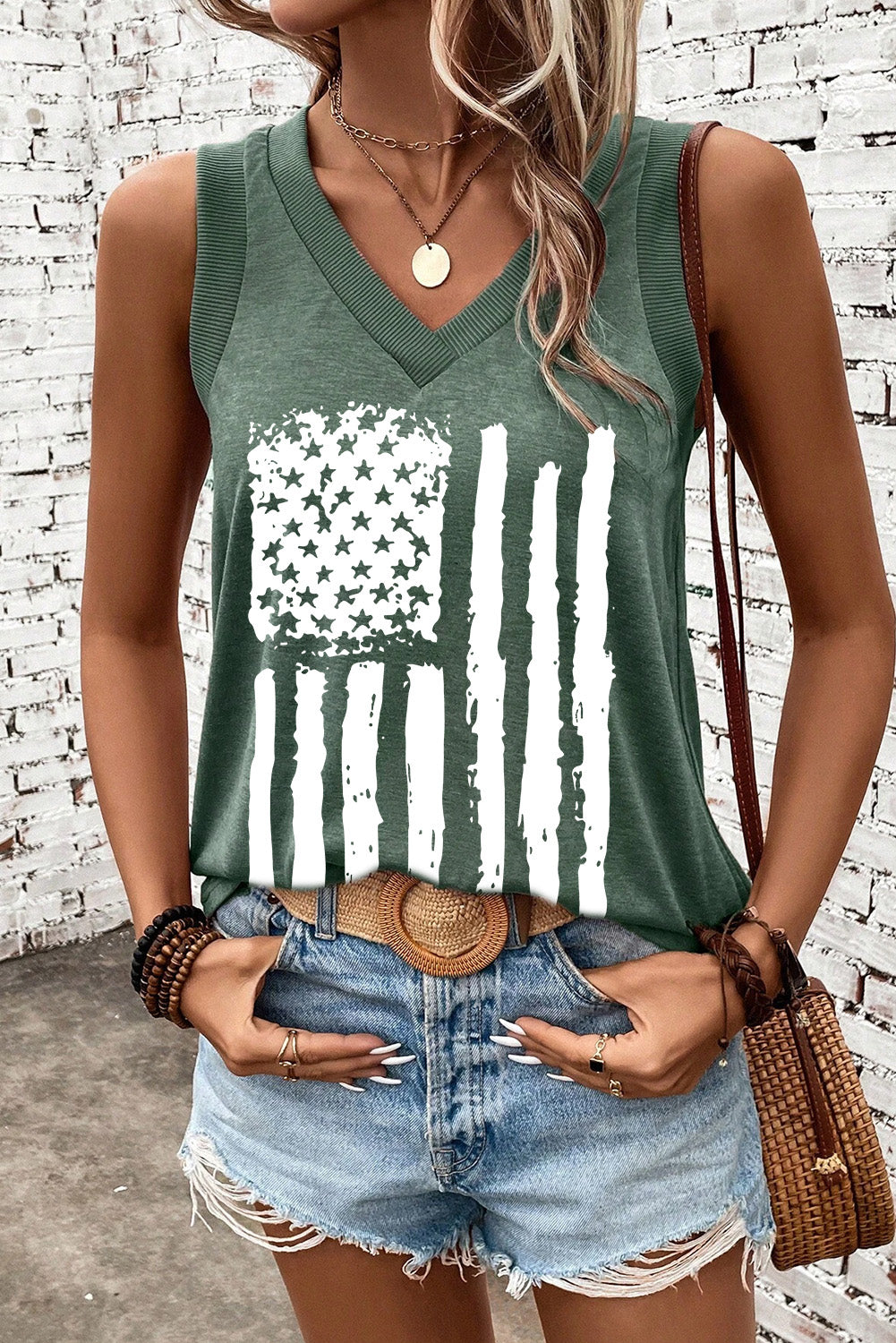 US Flag V-Neck Tank - T - 1 COLOR -