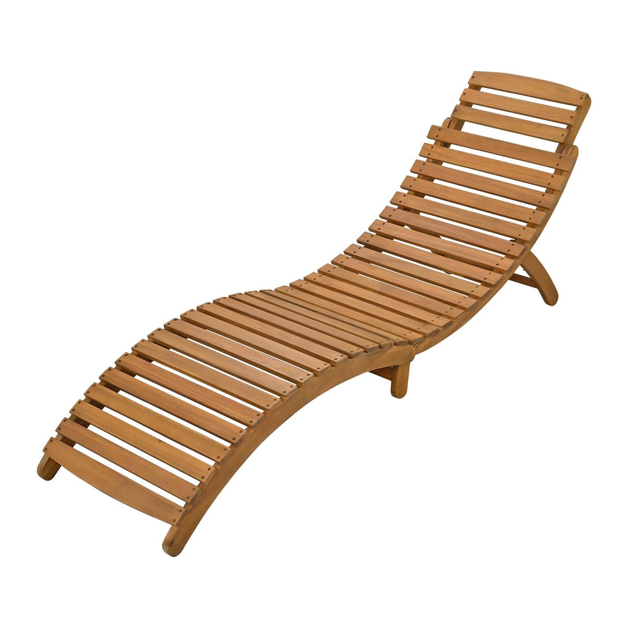 Outdoor Patio Wood Portable Extended Chaise Lounge Set With Foldable Tea Table for Balcony, Poolside, Garden, Brown