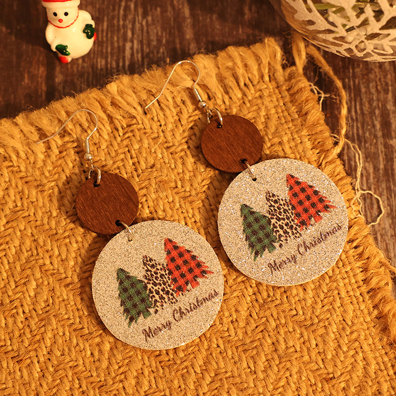 PU Leather Christmas Tree Earrings - T - 1 COLOR -